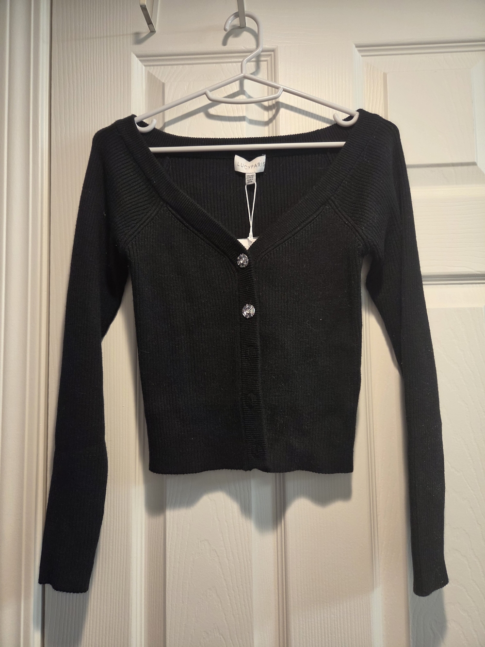 Lucy Paris Black V-Neck Button-Front Women's Sweater